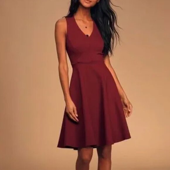 Lulus Hello World Wine Midi Dress W/Back Zipper, Sz. S. - Picture 5 of 14